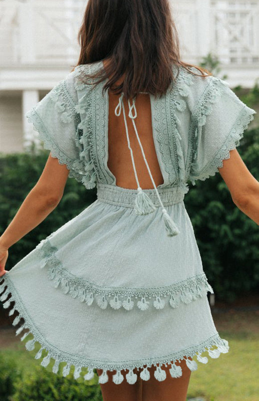 Crochet Trim Mini Dress