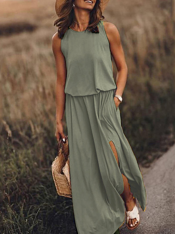 Sleeveless Solid Colour Dress