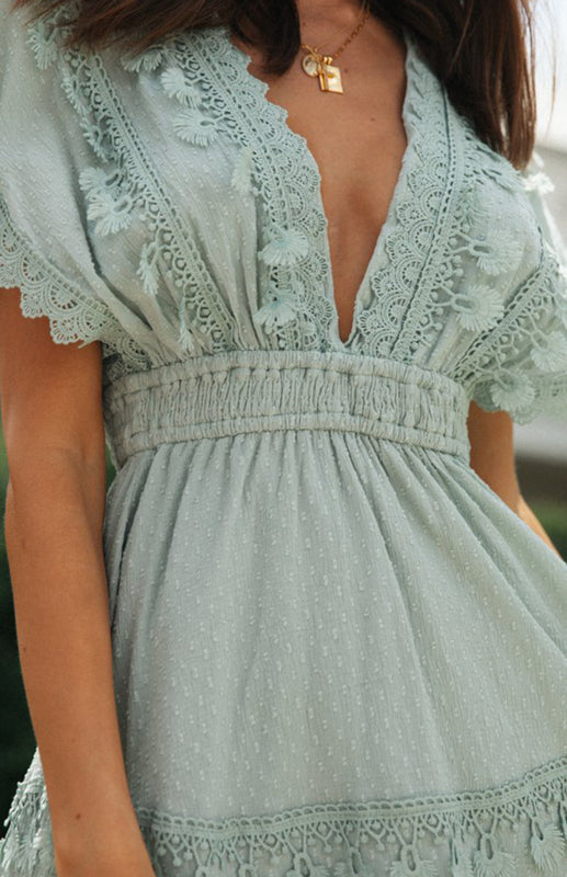 Crochet Trim Mini Dress