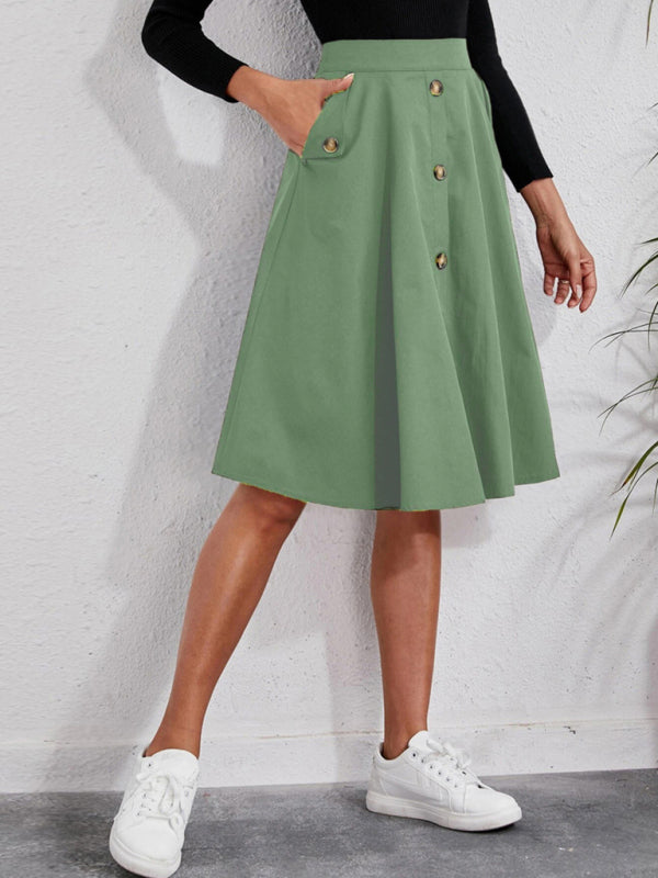 Green Midi Skirt with Pockets