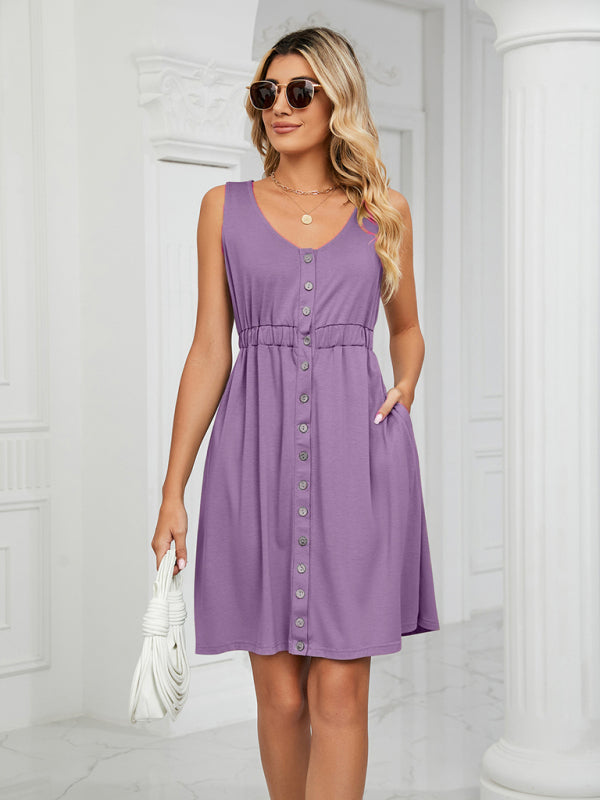 Sleeveless Round Neck Dress with Pockets