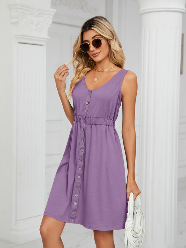 Sleeveless Round Neck Dress with Pockets