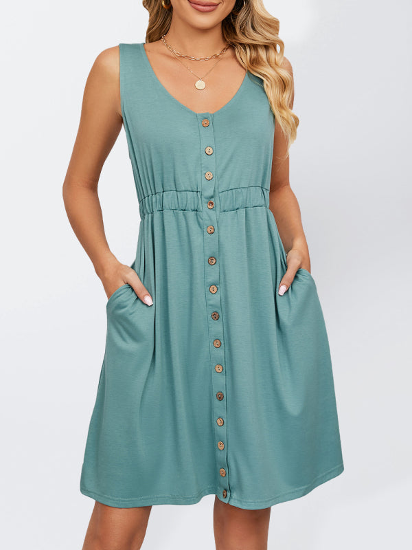 Sleeveless Round Neck Dress with Pockets