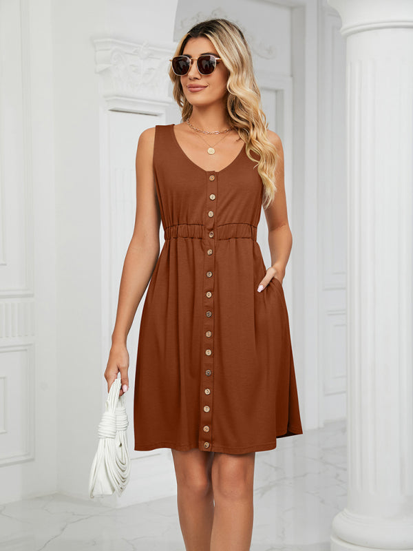 Sleeveless Round Neck Dress with Pockets