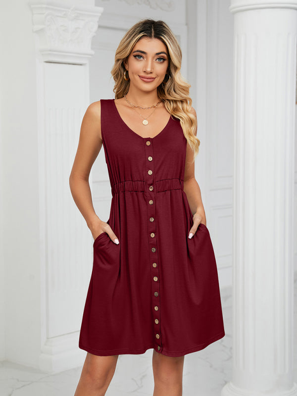 Sleeveless Round Neck Dress with Pockets