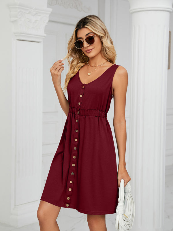 Sleeveless Round Neck Dress with Pockets